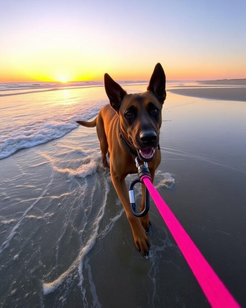 Belgian Malinois — Outer Banks, NC on the ROVR Lead in the beach