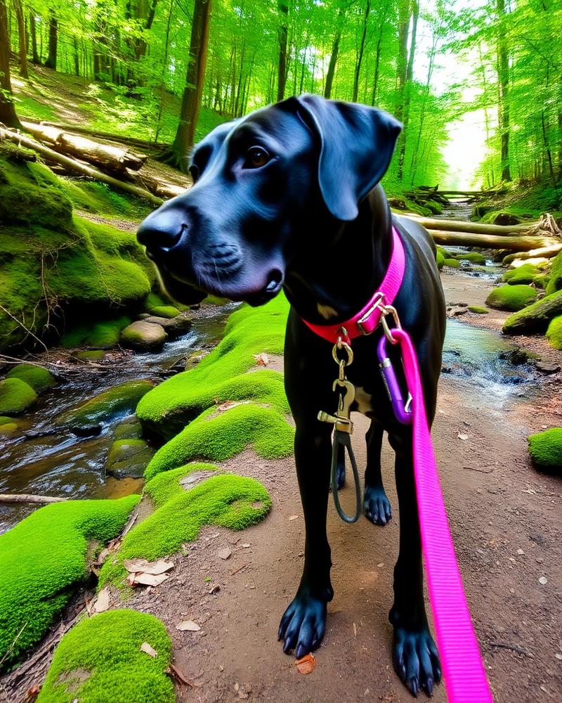 Great Dane — Bend, OR on the ROVR Lead in the forest