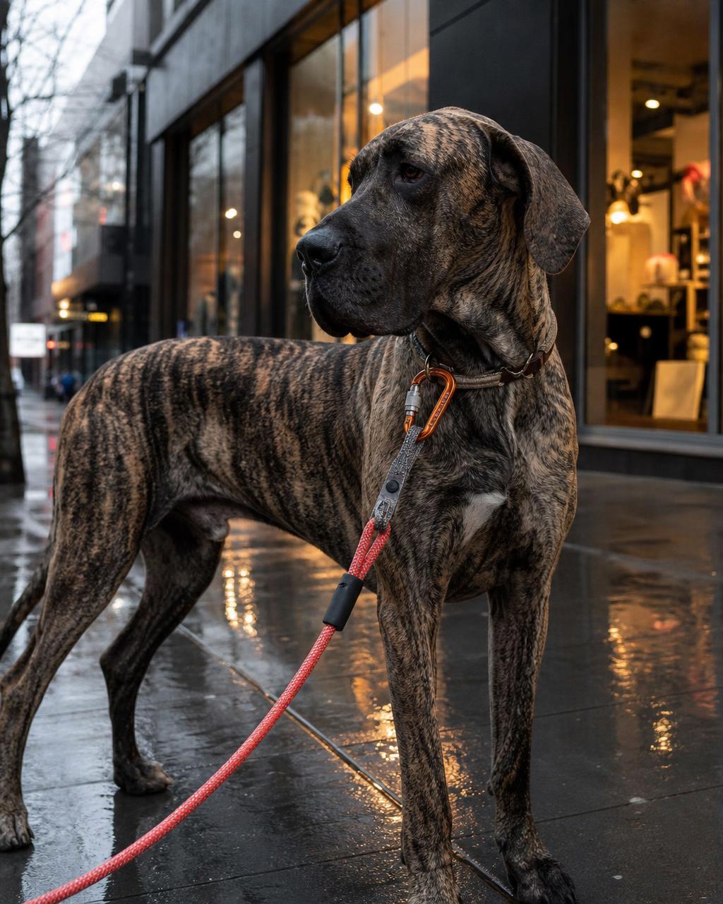 Main Street — big dog on a ROVR leash